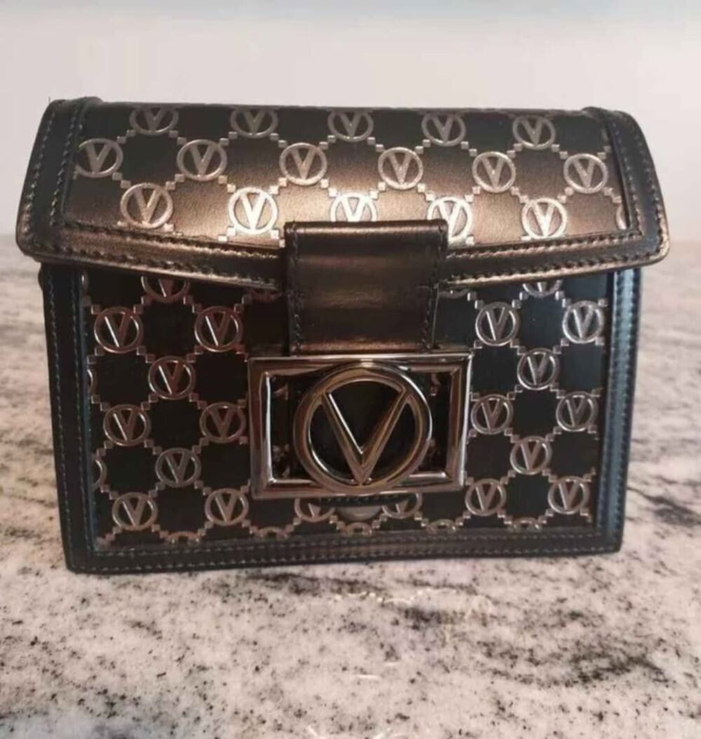 Authentic Valentino by Mario Valentino Black Leather Monogram Crossbody Bag